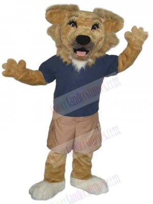 Brown Technology Dog Mascot Costume Animal in Dark Blue Clothes