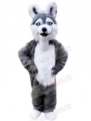 Gray and White Husky Dog Mascot Costume Animal with Blue Eyes