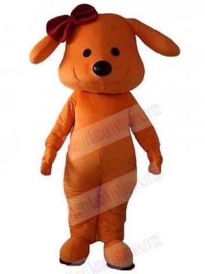 Smiling Orange Dog Mascot Costume Animal with a Knot On the Head