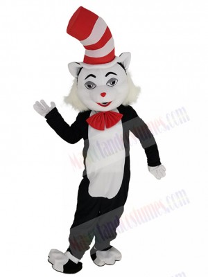 Black and White Cat Mascot Costume Animal with Red Nose