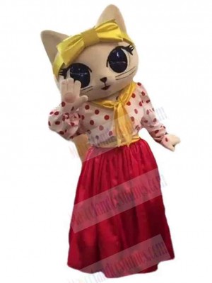 Red Long Dress Cat Mascot Costume Animal