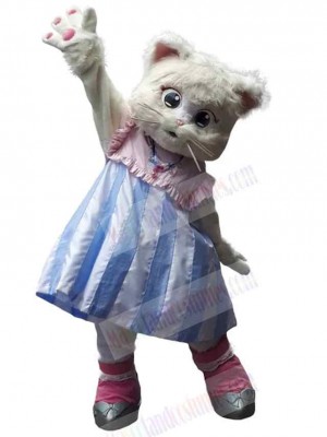 Lovely White Cat Mascot Costume with Dress