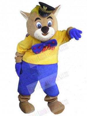 Cartoon Khaki Cat Sheriff Mascot Costume Animal in Blue Pants