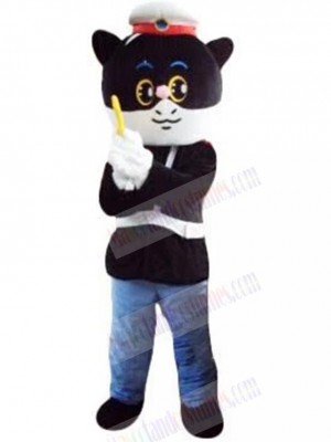 Cool Black Cat Sheriff Mascot Costume Cartoon