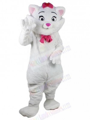 Pretty White Cat Mascot Costume Animal with Pink Tie