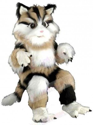 Cute Long Fur Black White and Brown Cat Mascot Costume Animal