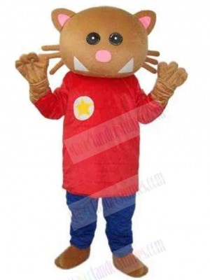 Stuffed Brown Cat Mascot Costume Animal with Pink Nose