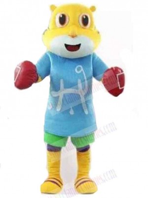 Yellow Cat Mascot Costume Animal with Boxing Gloves