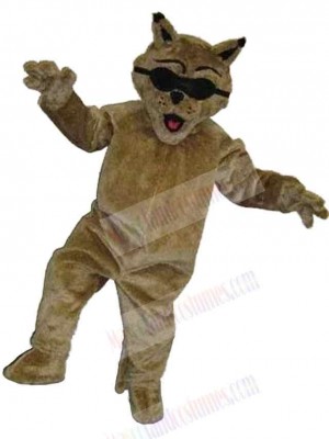 Cool Brown Cat Mascot Costume Animal with Black Sunglasses