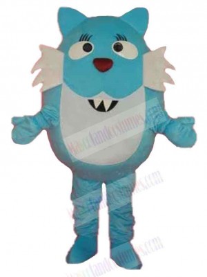 White and Blue Cartoon Cat Mascot Costume Animal