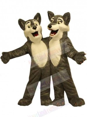 Cute Brown Boy and Girl Wolf Mascot Costume Animal