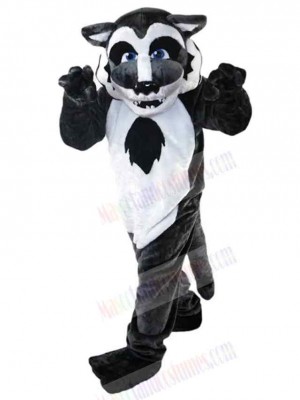 Dark Grey Wolf Mascot Costume Animal with Blue Eyes