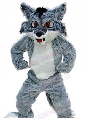 White and Gray Wolf Mascot Costume Animal with Brown Eyes