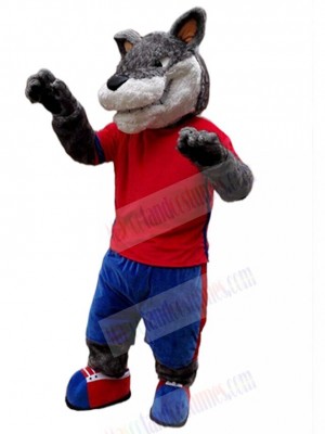 Plush Grey Wolf Mascot Costume Animal in Red Vest