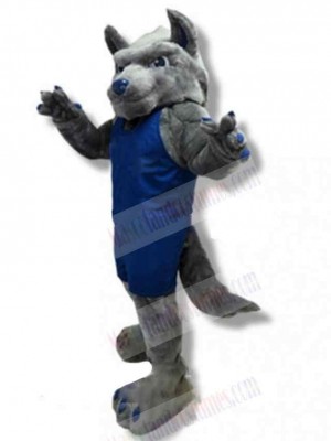 Strong College Wolf Mascot Costume Animal in Blue Sportswear