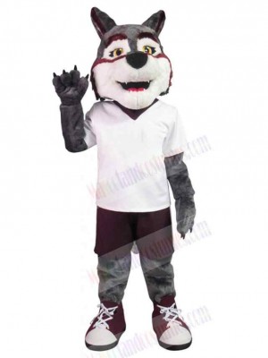 High School Wolf Mascot Costume Animal in White T-shirt