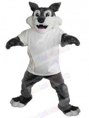 Robust Wolf Mascot Costume Animal in White T-shirt