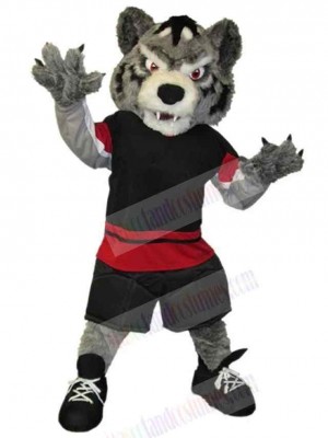 Violent Wolf Mascot Costume Animal in Black and Red Sportswear