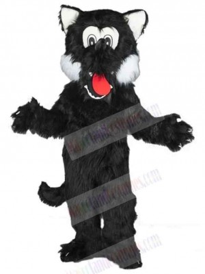 Black Wolf Mascot Costume Animal with Red Tongue