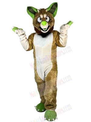 Green Nose Brown Wolf Mascot Costume Animal