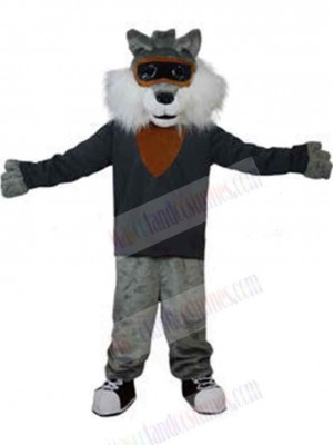 Grey Wolf Wearing Goggles Mascot Costume Animal