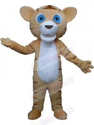 Brown Tiger Mascot Costume Animal with Blue Eyes