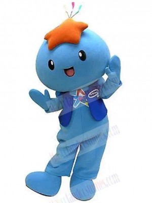Blue Snowman Mascot Costume with a Orange Star On The Head
