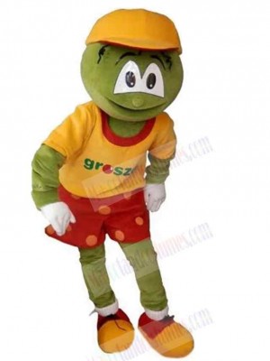 Green Snowman Mascot Costume with Yellow Hat