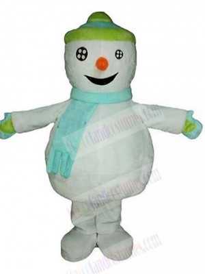 Snowman Mascot Costume with Blue Scarf