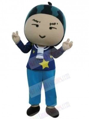 Funny Snowman Mascot Costume Wearing Blue Trousers