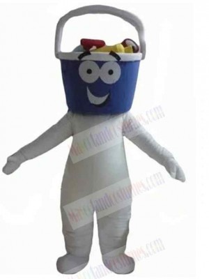 Snowman Mascot Costume with A Blue Bucket-Shaped Head