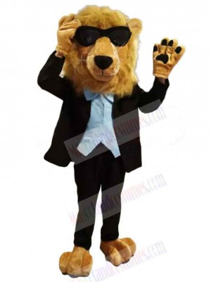 Cool Lion Mascot Costume Animal in Black Suit