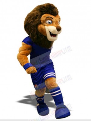 Football Lion Mascot Costume Animal in Blue Sportswear