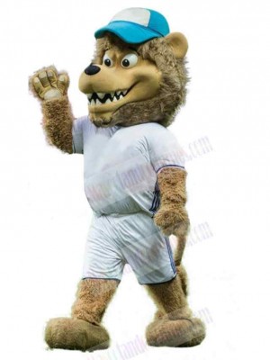 Brown Lion Mascot Costume Animal in White Sportswear