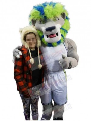 Gray Muscle Lion Mascot Costume Animal