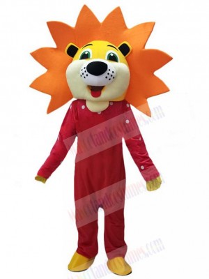 Happy Lion Mascot Costume Animal in Red Clothes