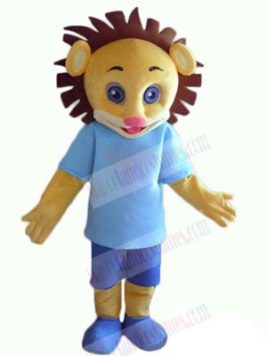 Blue T-shirt Lion Mascot Costume Animal