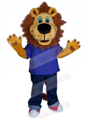 College Lion Mascot Costume Animal in Blue T-shirt