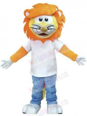 Orange Lion Mascot Costume Animal in White T-shirt