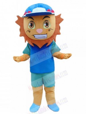 Cartoon Lion Mascot Costume Animal in Blue Clothes