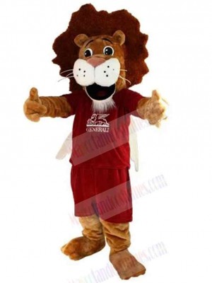 Brown Lion Mascot Costume Animal in Red Sportswear