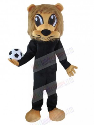 Brown Lion Mascot Costume Animal in Black Sportswear