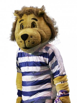 Lion Mascot Costume Animal in Blue and White Striped Tracksuit