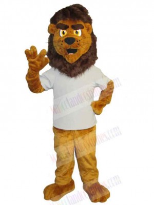 Adult Brown Lion Mascot Costume Animal in White T-shirt