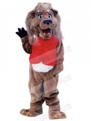 Friendly Lion Mascot Costume Animal in Red Vest