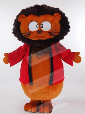 Brown Lion Mascot Costume Animal in Red Coat