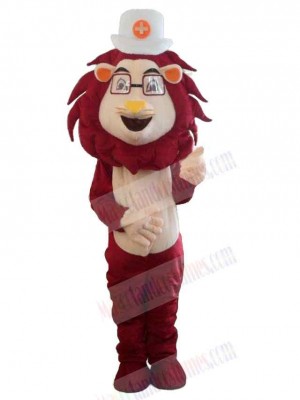 Red Mane Lion Doctor Mascot Costume Animal