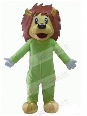Male Lion Mascot Costume Animal in Green Outfit