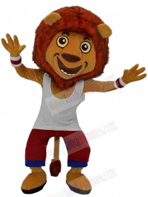 Happy Lion Mascot Costume Animal in White Vest