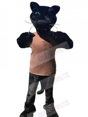 Black Panther Mascot Costume Animal in Brown Clothes